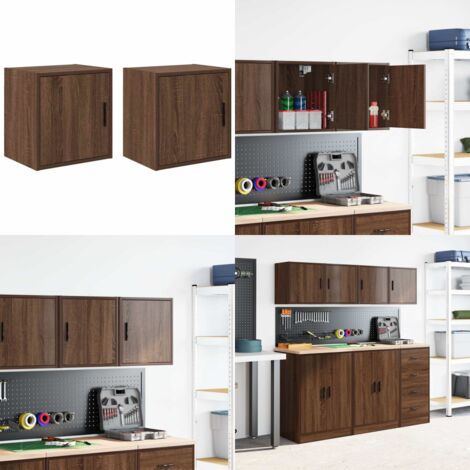 Armarios de pared 2 uds para garaje madera marrón roble - Almacenamiento de herramientas - Armarios de garaje