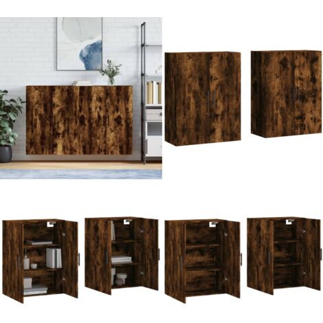 Armarios de pared 2 unidades roble ahumado 69,5x34x90 cm - Armario de madera - Armario de roble