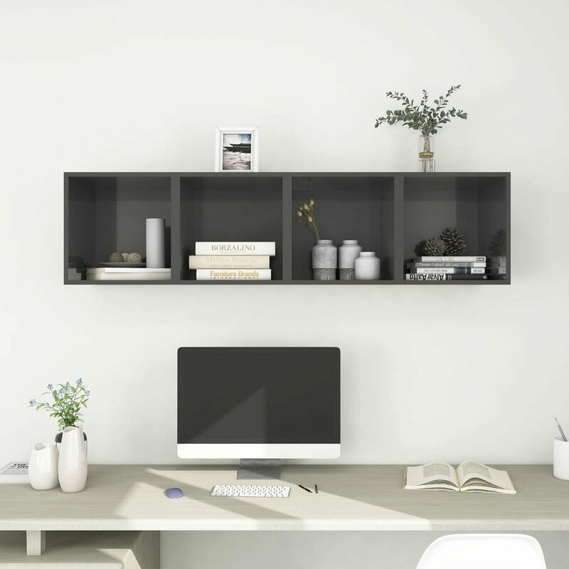 

Armarios de pared 4 uds gris brillo aglomerado 37x37x37 cm