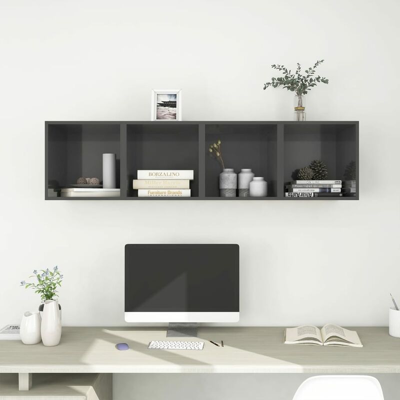

Armarios de pared 4 uds gris brillo aglomerado 37x37x37 cm