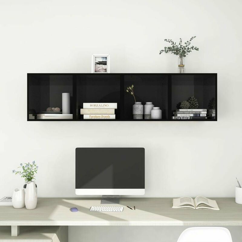 

Armarios de pared 4 uds negro brillo aglomerado 37x37x37 cm