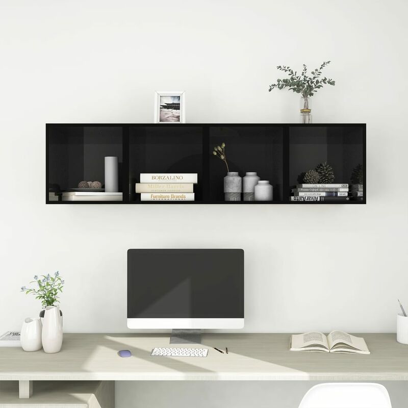 

Armarios de pared 4 uds negro brillo aglomerado 37x37x37 cm