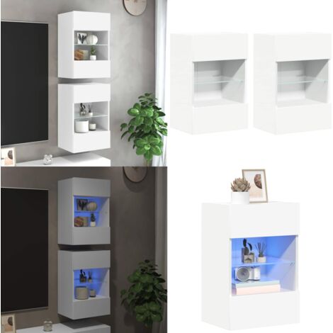 Armarios de pared con luces LED para TV 2 uds blanco 40x30x60,5 cm - Armario con luces LED - Armario para TV
