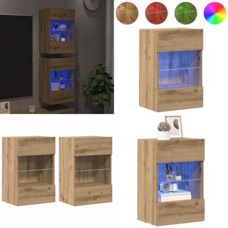 Armarios de pared con luces LED para TV 2 uds roble artisian 40x30x60,5cm - Armarios con luces LED - Armarios para TV