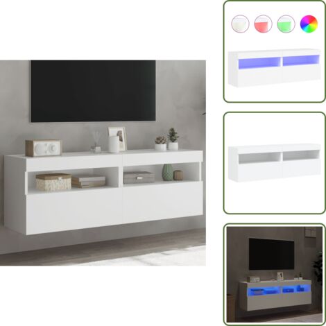 Armarios de pared - vidaXL Muebles de TV de pared con luces LED 2 uds blanco 60x30x40 cm - Muebles de almacenamiento