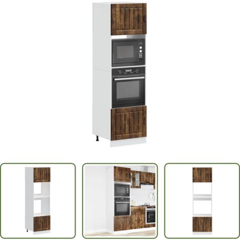 Armarios de roble -  Armarios para horno 2 piezas "Lucca" de madera de ingeniería de roble ahumado