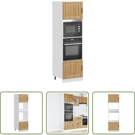 Armarios de roble artesanal -  Armarios para horno 2 piezas "Lucca" de madera de ingeniería de roble artesanal