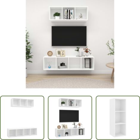 Armarios de TV -  Juego de muebles de salón 2 piezas madera de ingeniería blanco
