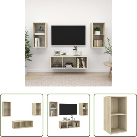 Armarios de TV -  Juego de muebles de salón 3 pzas madera ingeniería roble Sonoma
