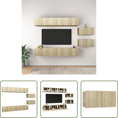 Armarios de TV -  Set de muebles salón TV 8 pzas madera ingeniería roble Sonoma