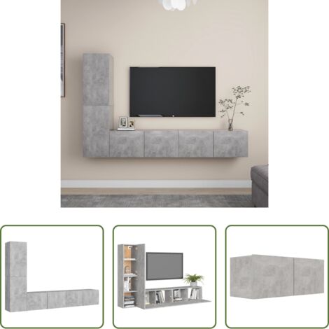 Armarios de TV -  Set muebles de salón TV 4 pzas madera ingeniería gris hormigón