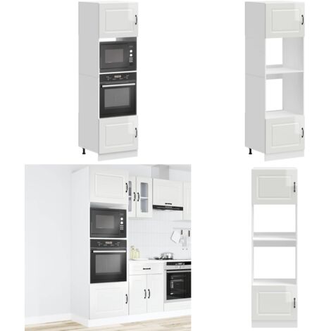 Armarios para horno (2 unidades) "Kalmar" de madera de ingeniería blanca brillante - Armarios de horno - Armarios de cocina