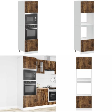 Armarios para horno (2 unidades) "Kalmar" de madera de ingeniería de roble ahumado - Armarios de horno - Armarios de cocina