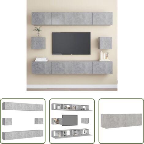 Armarios para TV -  Juego de muebles de salón 6 piezas gris hormigón