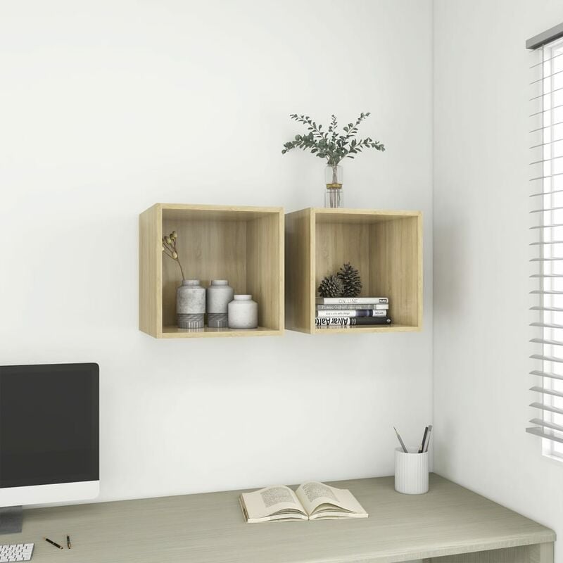

Armarios pared 2 uds aglomerado color roble Sonoma 37x37x37 cm