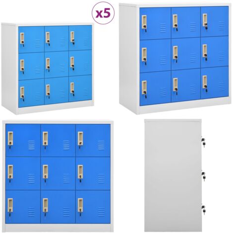 Armarios taquilla 5 uds acero gris claro y azul 90x45x92,5 cm - Armarios para oficina - Armarios para escuela