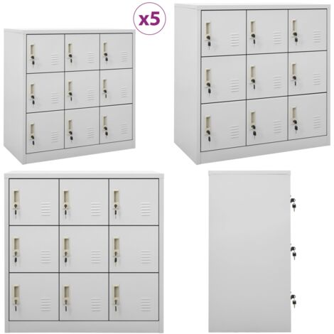 Armarios taquilla 5 uds de acero gris claro 90x45x92,5 cm - Armarios para oficina - Armarios para escuela