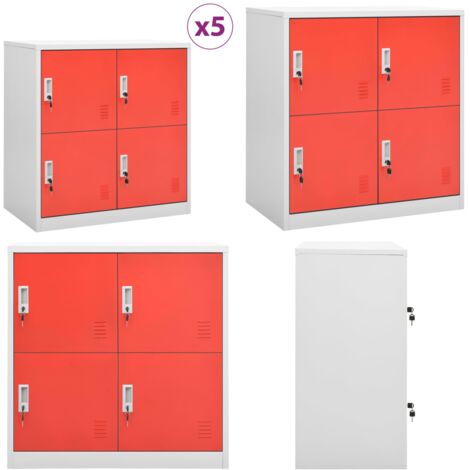 Armarios taquilla 5 uds de acero gris y rojo 90x45x92,5 cm - Armario de almacenamiento - Taquilla