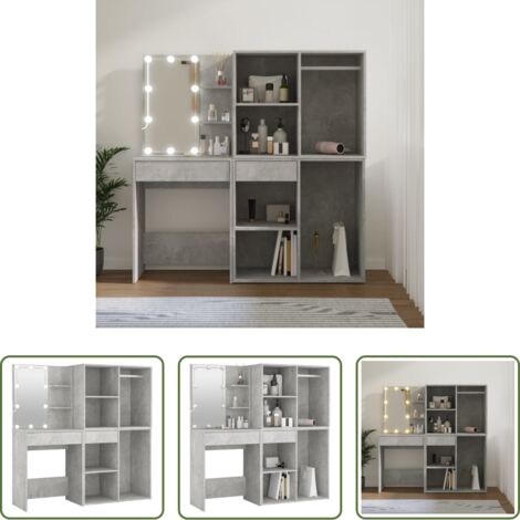 Armarios -  Tocador con LED y 2 armarios madera contrachapada gris hormigón