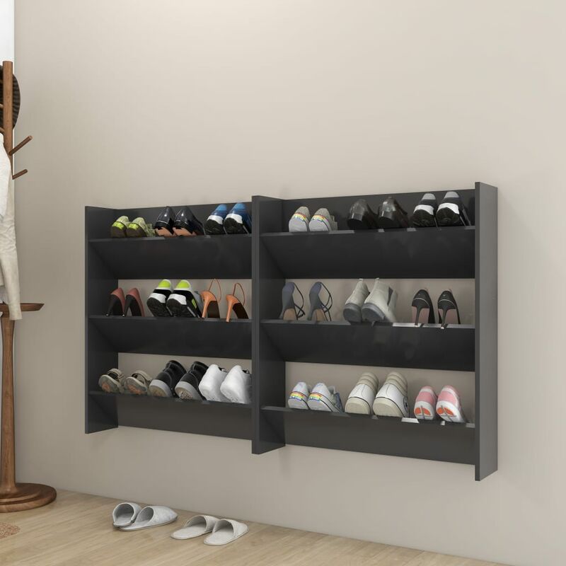 

Armarios zapateros de pared 2 uds gris aglomerado 80x18x90 cm