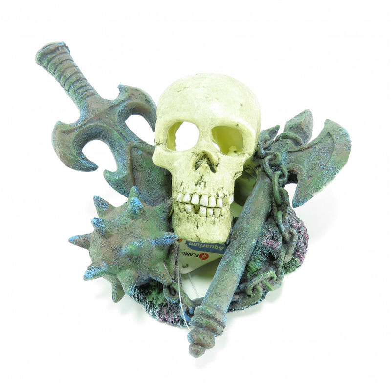 

espada de calavera y huesos cruzados, 19 x 15 x 11 cm. Decoración de acuarios.