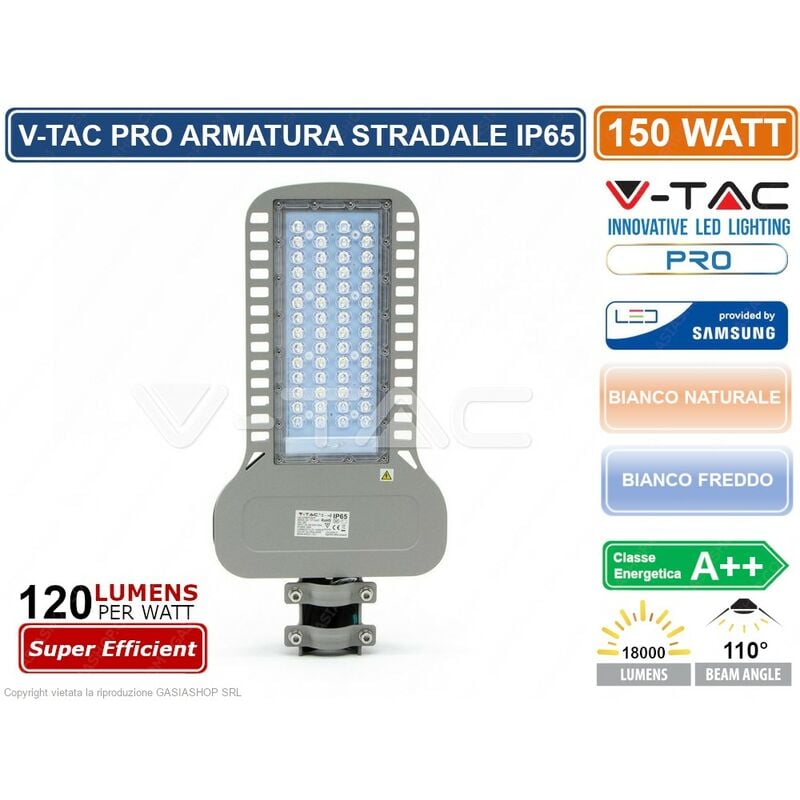 Image of V-tac - pro VT-154ST lampada stradale led 150W lampione smd chip samsung - sku 21962 / 21963 IP65 - Colore Luce: Bianco Naturale