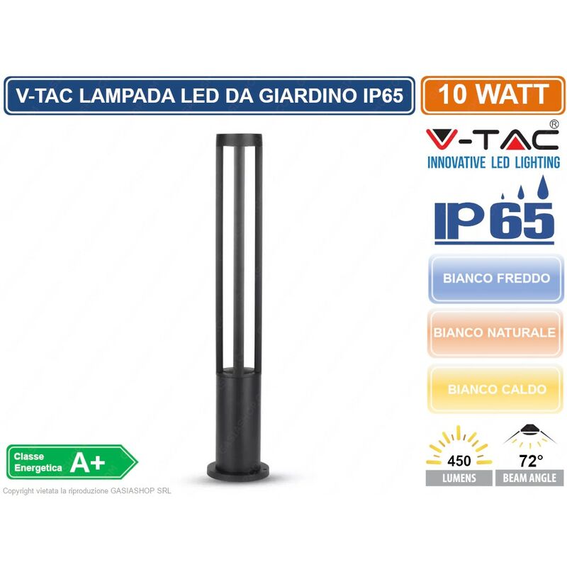 VT-820 lampada led da giardino con fissaggio a terra 10W colore nero IP65 - sku 8331 / 8332 / 8333 da esterno IP65 - Colore Luce: Bianco Freddo
