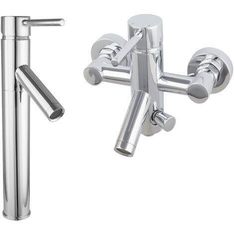 Armaturenset Waschschalenarmatur Wasserhahn Rund Aufputz Wanne