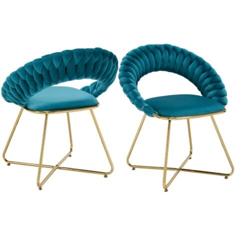 Armchair 2Pcs in Soft Velvet Leisure Accent Chairs with Knitted Round Backrest for Bedroom Living Room Cafe, Teal, Wahson