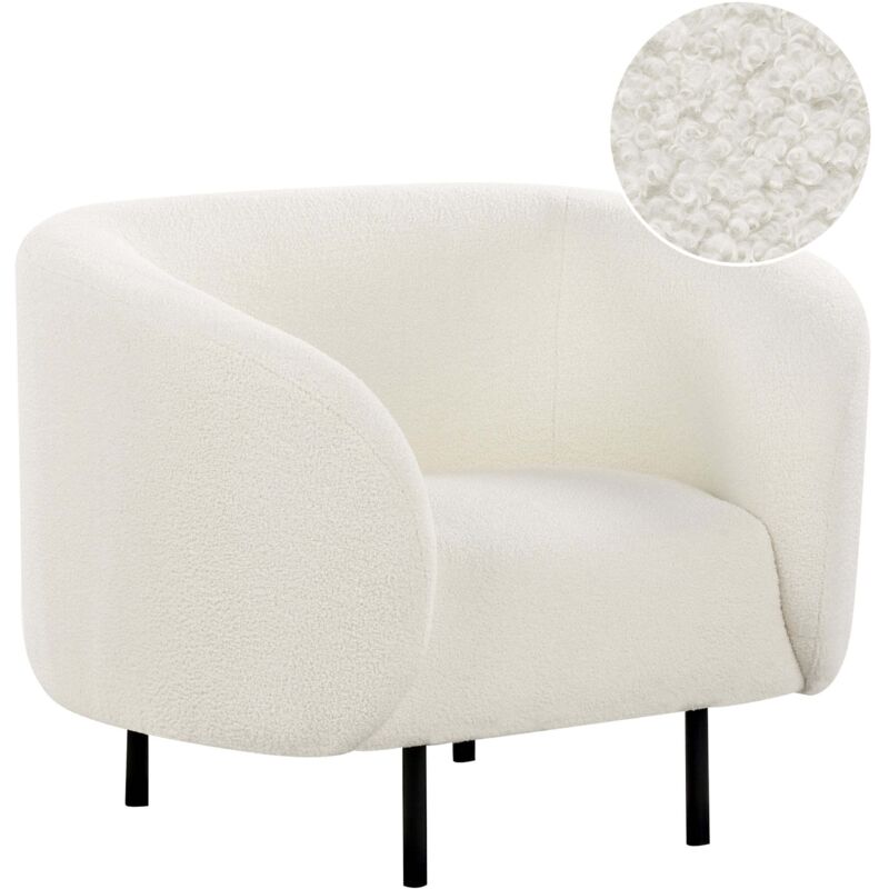 Beliani - Armchair Curved Glam Art Deco Boucle Fleece Black Legs White Loen