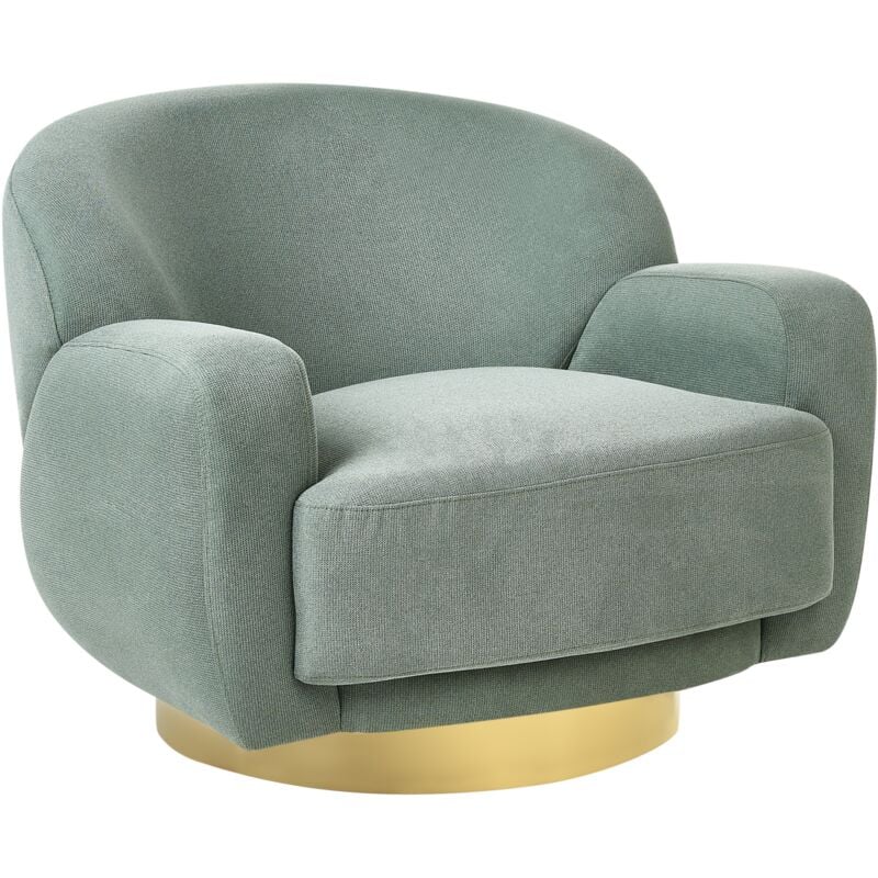 Armchair Curved Glam Art Deco Gold Base Green Fabric Lejre