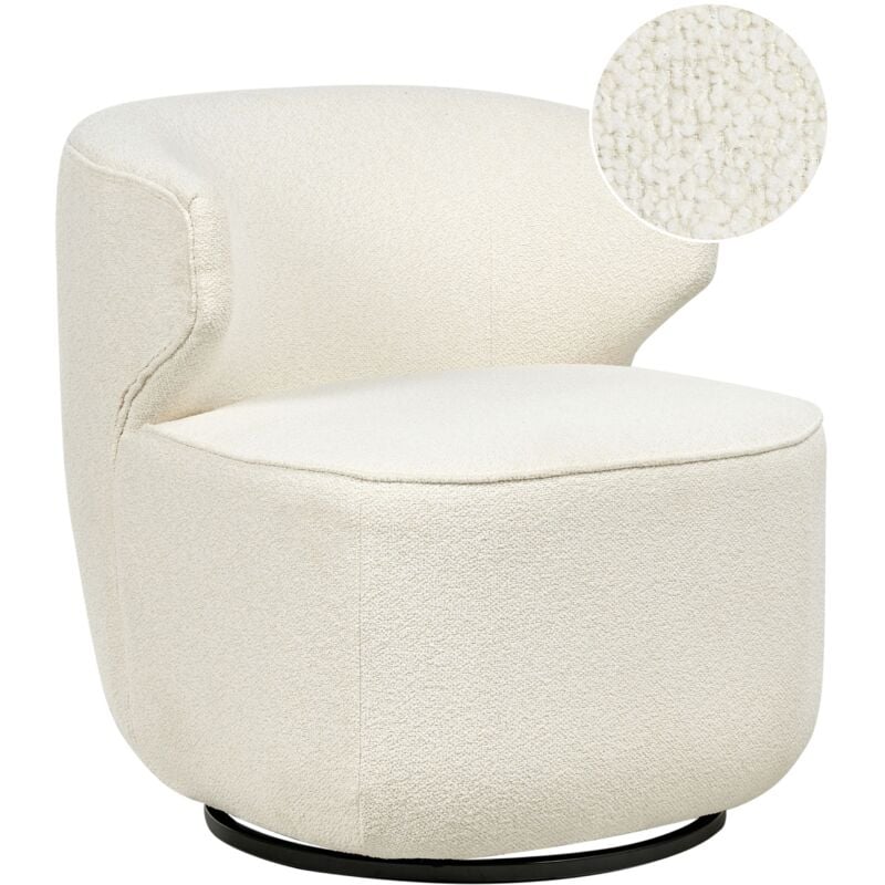 Beliani - Armchair Curved Industrial Boucle Black Base Swivel 360° Off-White Molleby