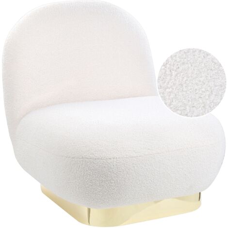 Armchair Glam Art Deco Boucle Fabric Upholstery Gold Base White Loviisa