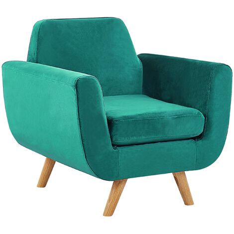 Armchair Green Retro Velvet Upholstery Seat Cushion Removable Cover Bernes - Green