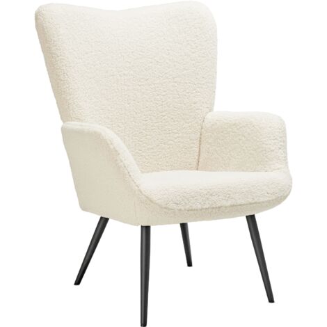 Armchair Hygge - padded, armrests and ergonomic backrest, 150 kg load capacity - without stool Bouclé cream/black