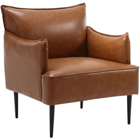 Armchair in PU Leather Modern Accent Side Chair with Backrest Occasional Single Sofa Chair for Bedroom Living Room, Brown, Wahson