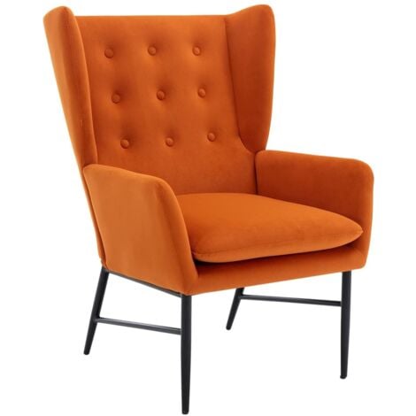 Armchair in Velvet Upholstered Occasional Lounge Chair with Button-tufted Backrest Vintage Leisure Accent Chair for Living Room Bedroom, Orange, Wahson