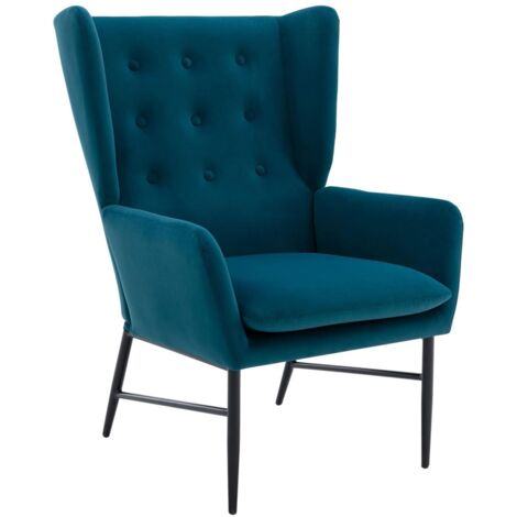 Armchair in Velvet Upholstered Occasional Lounge Chair with Button-tufted Backrest Vintage Leisure Accent Chair for Living Room Bedroom, Teal, Wahson
