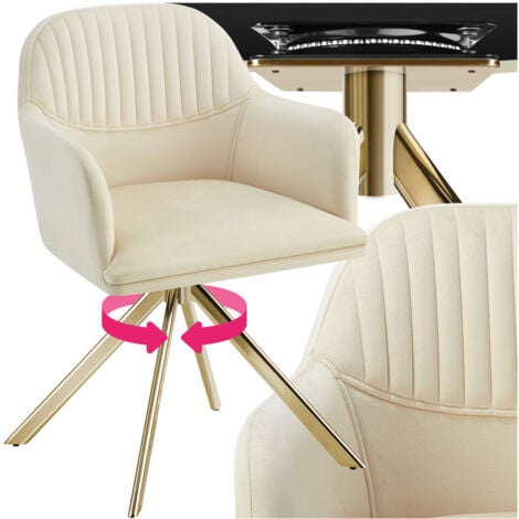 Armchair Lona - upholstered, fully rotatable, high backrest - Swivel chair, Office chair, Dining chair - cream/gold per piece