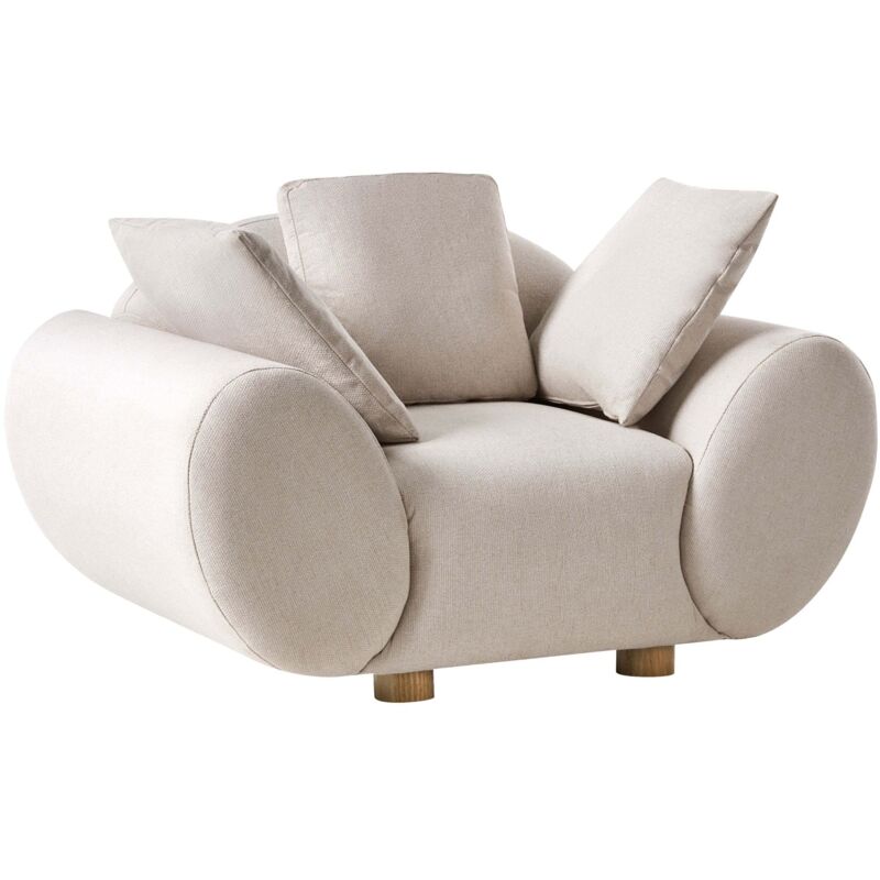 Beliani Fabric Armchair Light Beige Rubberwood Legs Woven Fabric Cushioned Back Modern Ringel