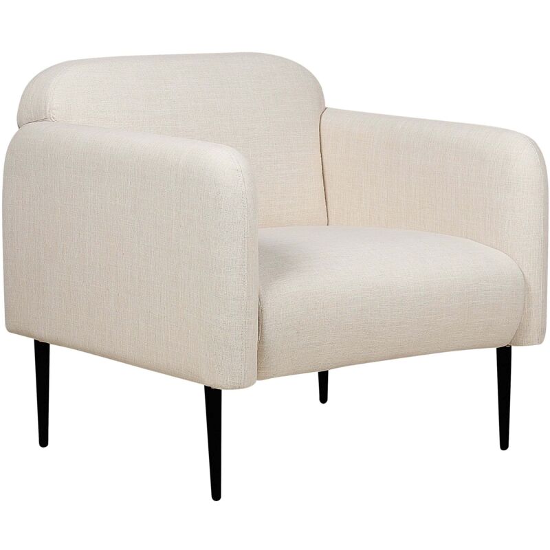 Beliani - Armchair Seating Tub Chair Retro Art Deco Fabric Linen Metal Legs Living Room Beige And Black Stouby