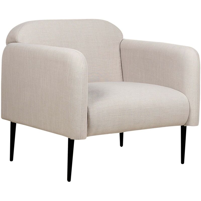 Beliani - Armchair Seating Tub Chair Retro Art Deco Fabric Linen Metal Legs Living Room Taupe And Black Stouby