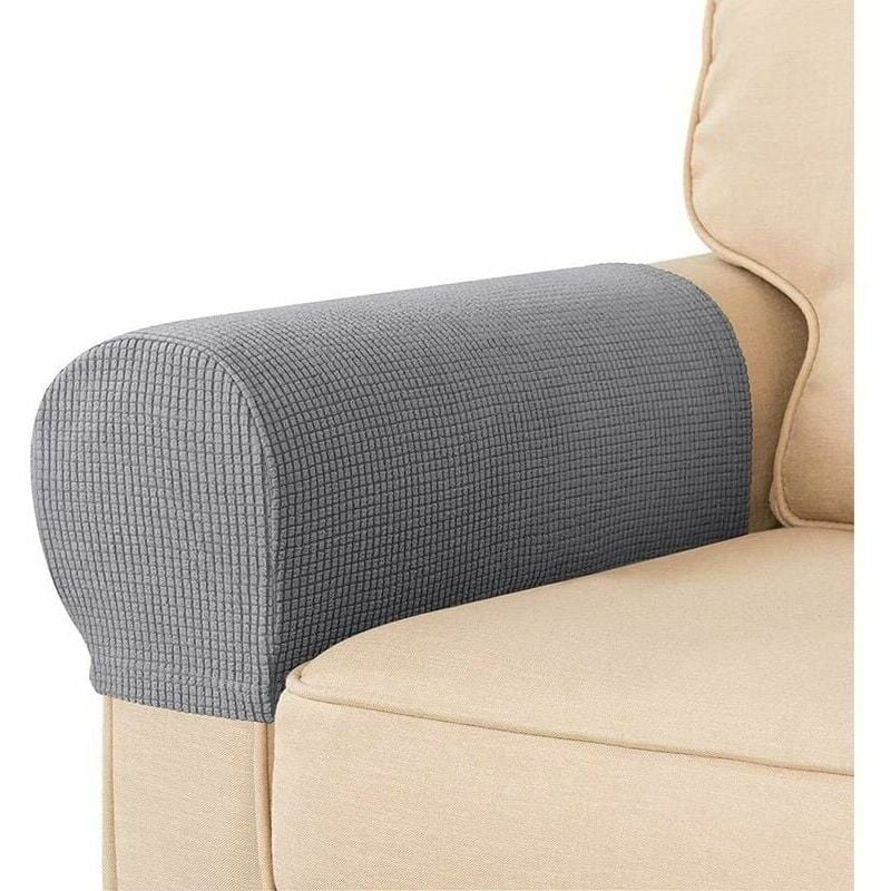 Armchair Slipcovers Set of 2 Waterproof Stretch Spandex Fabric Armrest Slipcovers for Armchairs, Sofas, Recliners (Light Grey)