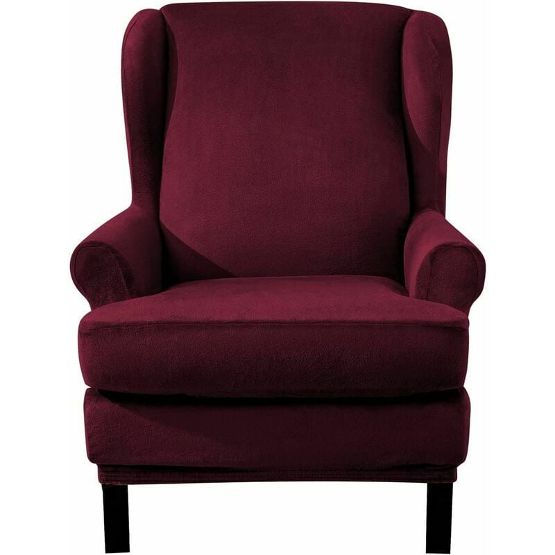 Armchair Slipcovers Velvet Stretch Sofa Cover, Elastic Relax Sofa Cover, WINE RED