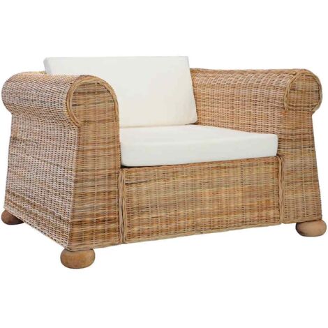 Armchair with Cushions Natural Rattan vidaXL