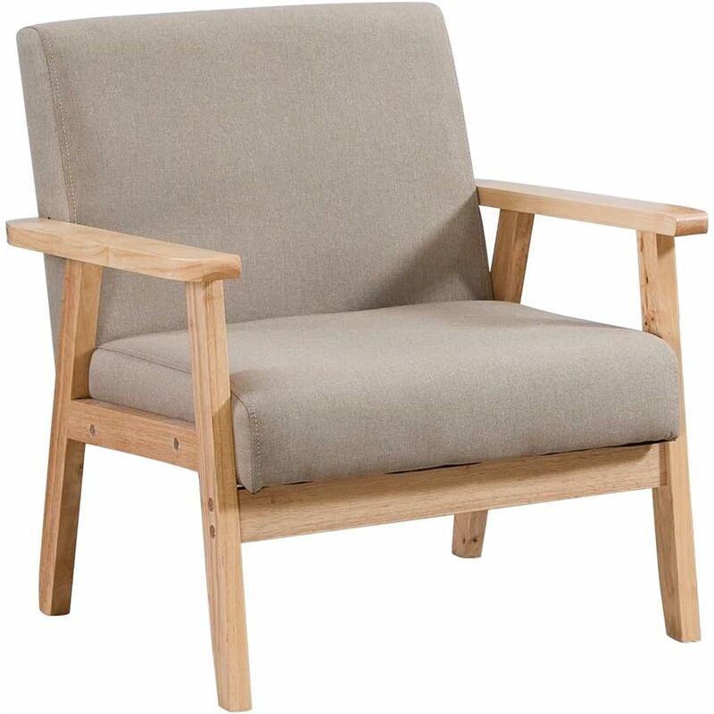 Niceme - Armchair Wood Frame Accent Chair for Living Room Armchair Home Furniture (Tan)