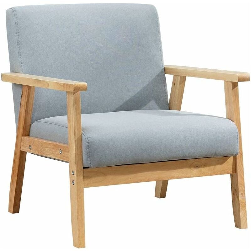 Armchair Wood Frame Accent Chair for Living Room Armchair Home Furniture (Light Grey)