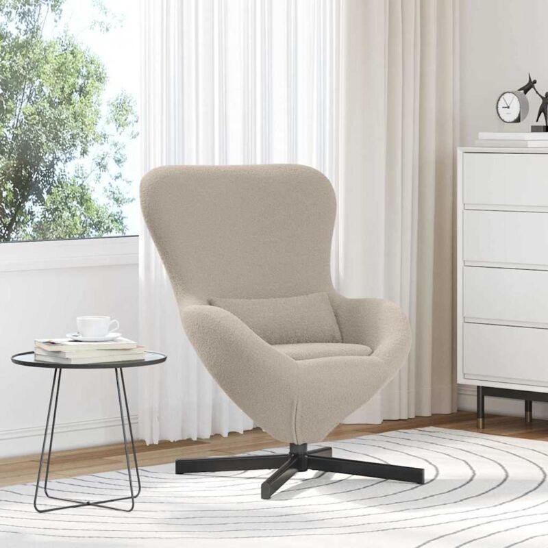 Egg Chair Light Grey Curly Wool-like Fabric Vidaxl