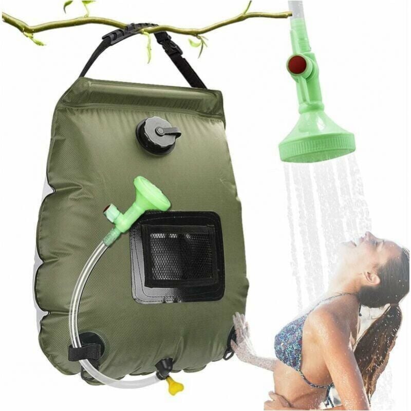 Cyslmuk - Armée verte Sac de Douche Solaire Camping, Solaire Sac de Douche Portable, 20L Extérieur Sac à Eau Pliable avec Commutable Tête de Douche
