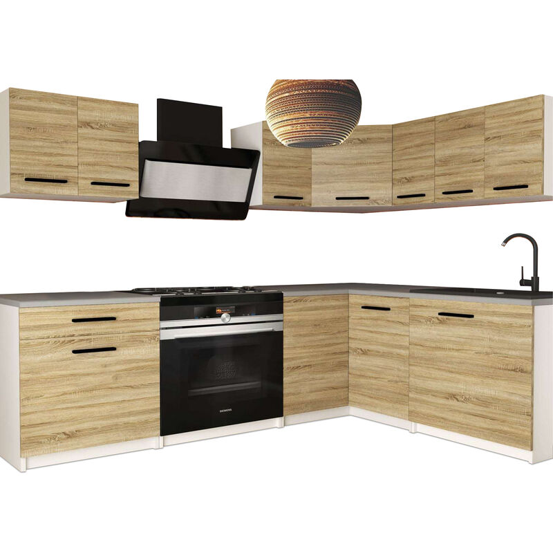 ARMINAL - Cuisine complète L360 cm - Cuisine d'angle 8 pcs - Plan de travail inclus Chêne sonoma - Chêne sonoma